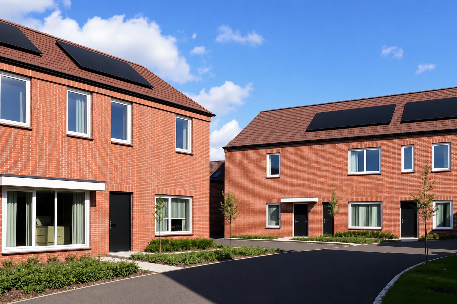 Modern Belgisch nieuwbouwproject met rijwoningen en zonnepanelen