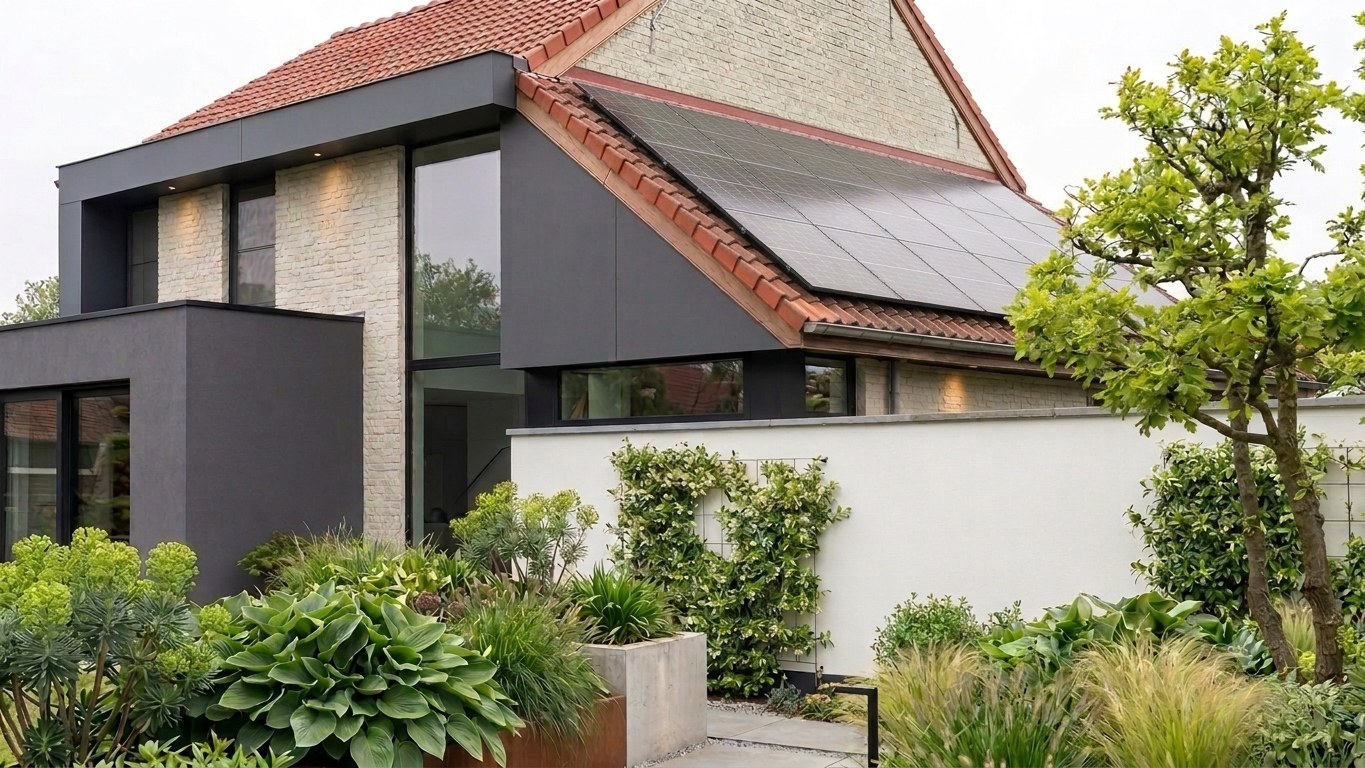 Gerenoveerde woning met full black zonnepanelen op het dak